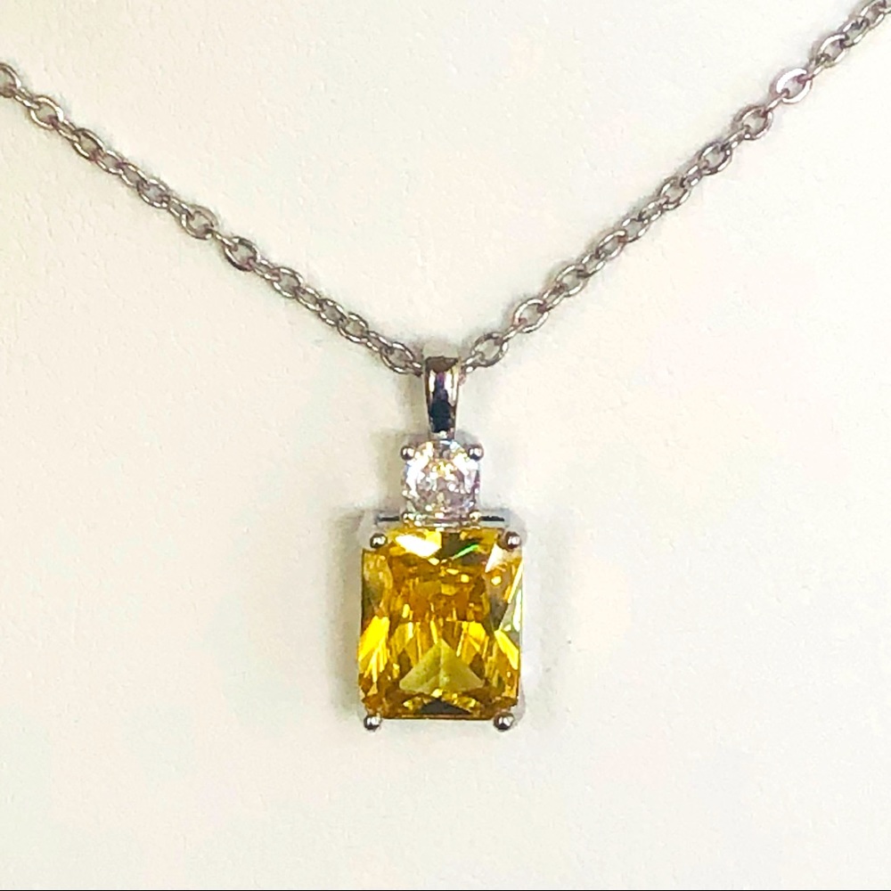 Citrine Yellow Silver Pendant Necklace - Picture 5 of 10